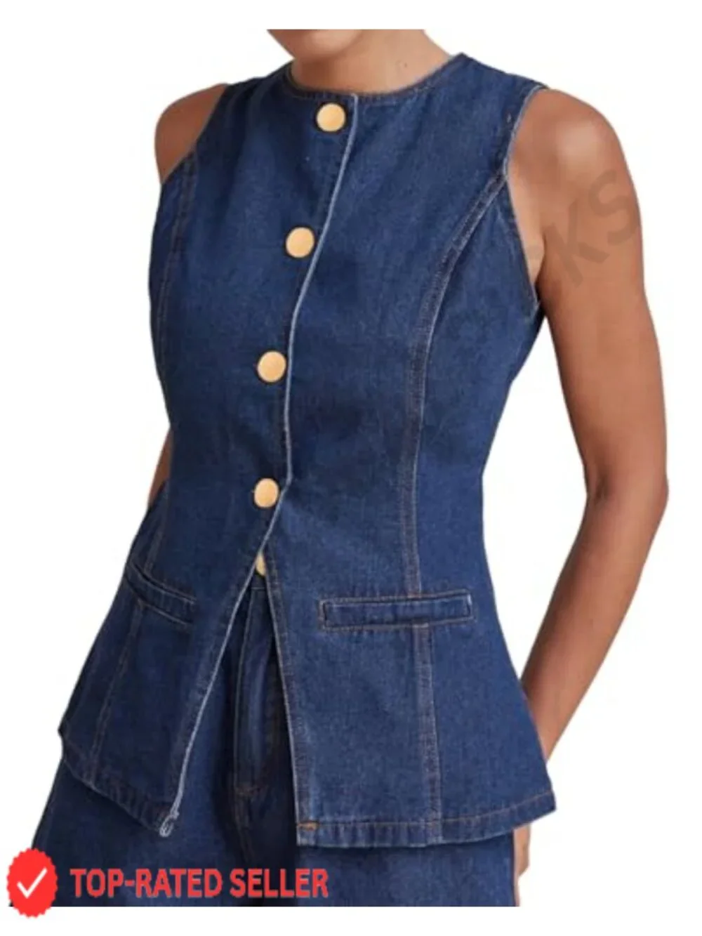 Women's Denim Vest Sleeveless Button Down Slim Fit Jean Waistcoat with Pockets